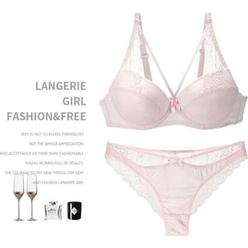 Women Bra Briefs 2 Pcs Set Sexy Push Up Lace Decoration Underwear Suit Fashion Novel Solid Color Bra Sets With Bow