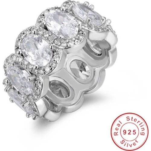 925 Sterling SILVER PAVE SETTING FULL oval cut DIAMOND ETERNITY ENGAGEMENT WEDDING Band Ring Fine JEWELRY