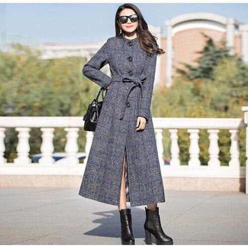 Woolen Coat Women High Quality Classic Long Wool Coats 2021 New Female Trench Autumn Winter Outerwear Plaid Women Coats