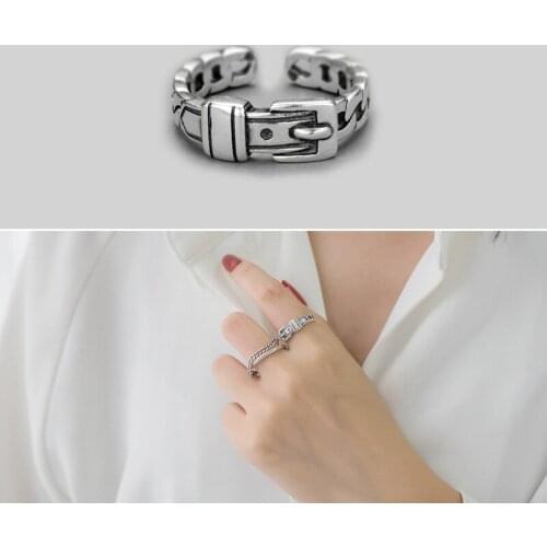 Personality Gothic Vintage Belt Rings For Women Bridal Wedding Engagement Punk Resizable Antique Rings Rock Jewelry