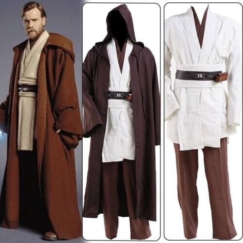 Star Obi-Wan Jedi Robe Obi Wan Kenobi Tunic Cloak Halloween Carnival Cosplay Costume For Adult Men full set