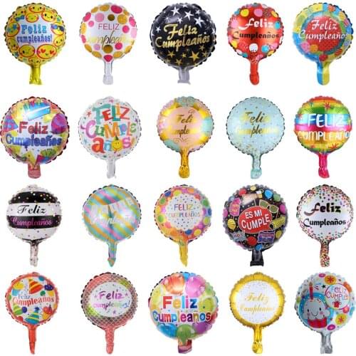 10pcs/lot 10inch Spanish Birthday Party Round Foil Balloons Feliz Cumpleanos Air Ball Happy Birthday Decoration for Kids