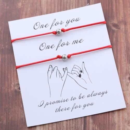 2Pcs/Set Pinky Promise Wish Bracelet Beads Couples Bracelet Red Rope Wish Bracelet Gift for Best Friend Lover Bracelet