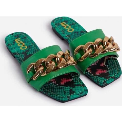 2021 Low Heel Slippers PU Leather Women Fashion Mule Shoes Pointed Toe Slides Patchwork Sandal Ladies TGHDOF