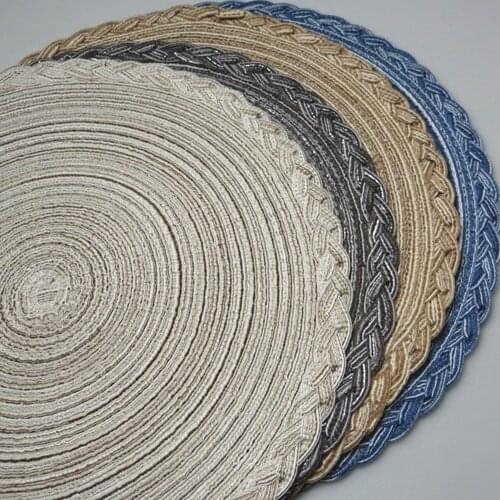 6pcs 36cm Round Ramie Insulation Pad Placemats With Embroidery Non Slip Table Mats Kitchen Accessories Decoration Home Coaster