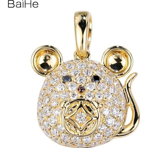 BAIHE Solid 14K Yellow Gold 0.40ct Round H/SI Natural Diamonds Wedding Trendy Fine Jewelry Golden Lucky Rat Diamond Pendant