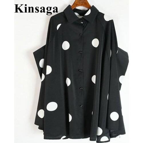 Plus Size Big Dot Irregular Loose Blouse 6XL Streetwear Single Breasted Button Up Batwing Three Quarter Sleeve Blusas Shirt Tops