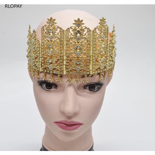 Big Size Algeria Wedding Head Piece Classic Bridal Hair Chain Arabic Women Headbands Wedding Rhinestone Hair Accessories