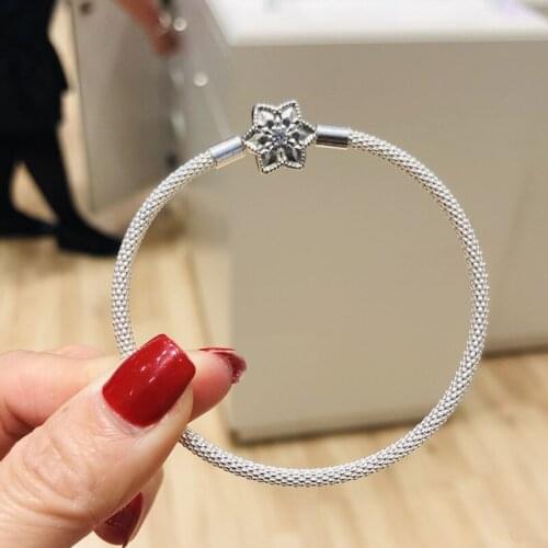2019 NEW 100% 925 Sterling Silver Winter Shining Star Snowflake Bangles Bracelets for women fit silver Charms DIY Jewelry Gift