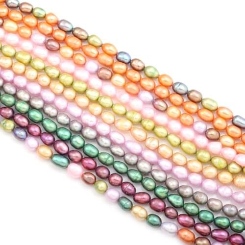 Natural Pearl Beads Rice Mixed Dyed Color Cultured Freshwater Pearl Necklace Accessories for Jewelry Making Bracelet Earrings