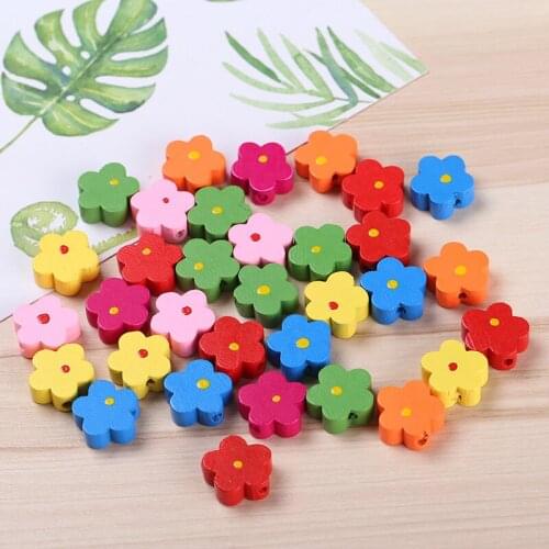 15mm Children Jewelry Wooden Beads Colorful Polka Dot Flowers Wood Beads DIY Multicolor Jewelry Making Accessories 50PCS/Pack