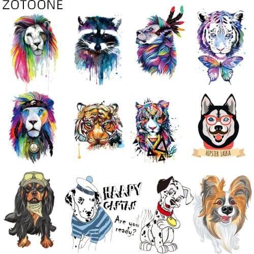 ZOTOONE Iron on Animal Patch Cartoon Dog Tiger Patches for Kids Clothes Stickers Diy Applique Heat Transfer Vinly Appliqued H