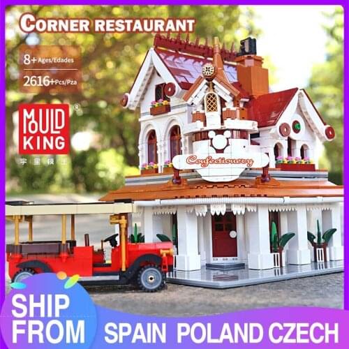 MOULD KING 11003 City Street MKingLand: Corner Restaurant Model Building Bricks Blocks Toys for Children Christmas Gifts