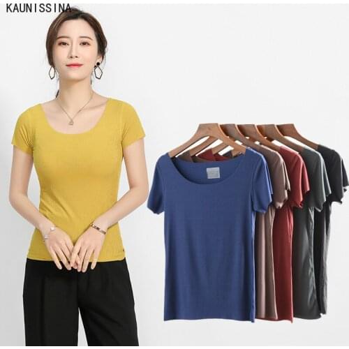 Modal T-Shirt Women Summer Seamless Short Sleeve tshirt Large Size O-Neck Slim Stretchy Bottoming Shirt Summer Woman Clothes