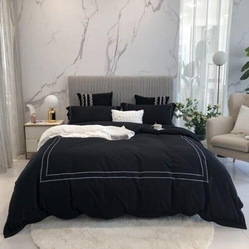 Black Bedding Set King Queen Size Bed Linen 600TC egyptian Cotton embroidery bedlinen Duvet Cover Bed Sheet Set Pillowcases