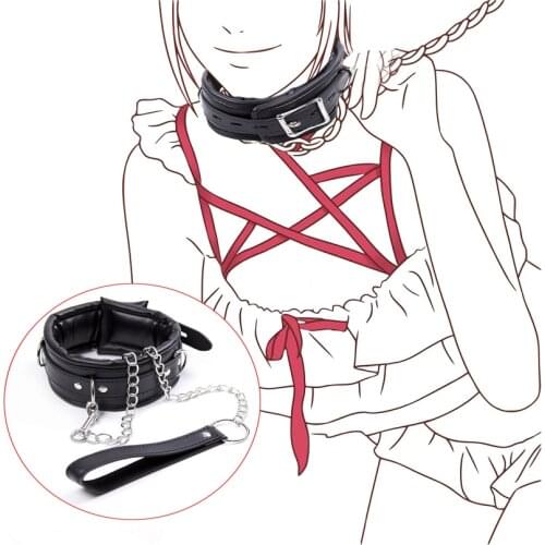 BDSM Leather Dog Collar Slave Bondage Belt With Chains Can Lockable,Fetish Erotic Sex Products Pet Roleplay Adult Toy For Couple