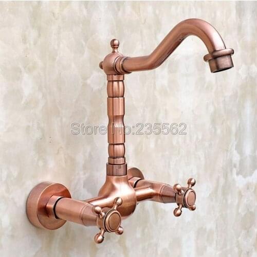 Red Copper 360 Swivel Kitchen Sink Faucet Mixer Bathroom Wash basin Faucets Wall Mounted Cold and Hot Water Taps lrg031