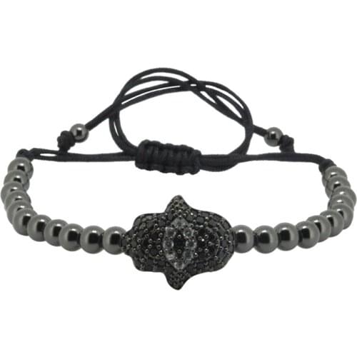 Top Fashion Anil Arjandas Braiding Bracelets 5mm Brass Bead Pave CZ Charm Mens Hamsa Macrame Bracelets RU-102