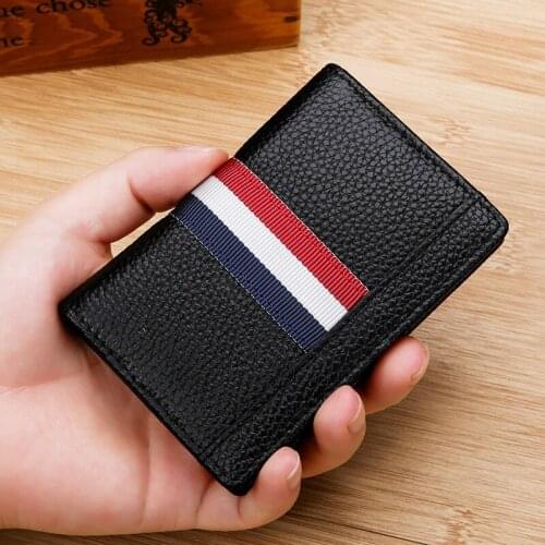 Leather first layer cowhide multifunctional rfid antimagnetic mens contrast ribbon business card holder gift
