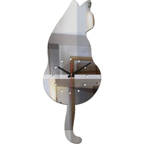 New sale diy wall clock cat quartz watch clocks acrylic mirror wall sticker home decoration living room still life stickers