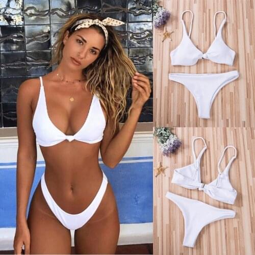 The Latest Ladies Sexy Solid Color Two-Piece Bikini Suits Ladies No Padded Bra Tops Thongs Swimwear Beach Swimming Suits