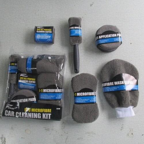 New 9Pcs Microfibre Car Wash Cleaning Tools Set Gloves Towels Applicator Pads Sponge Car Care Kit Wheel Brush Car Cleaning Kit