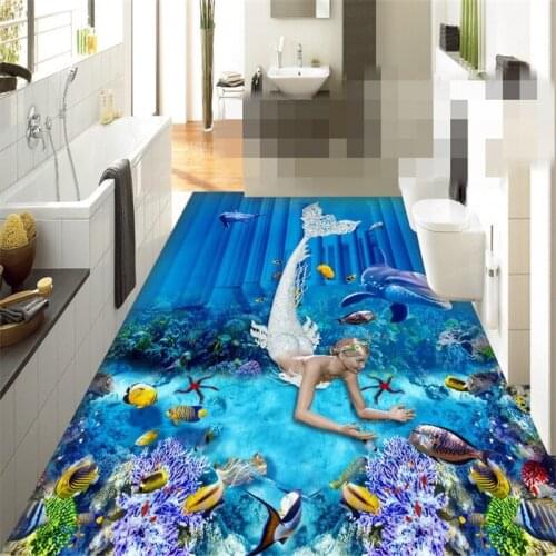 Beibehang papel de parede Custom Photo Wallpaper Painting Wall Sticker Mermaid Myth Space Underwater World 3D Floor Painting
