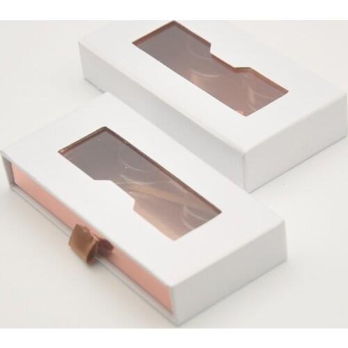 Wholesale Eyelashes Box Package Lash Boxes Package Custom Rectangle Drawer White 25mm Mink Eyelashes Makeup Storage Case Vendors