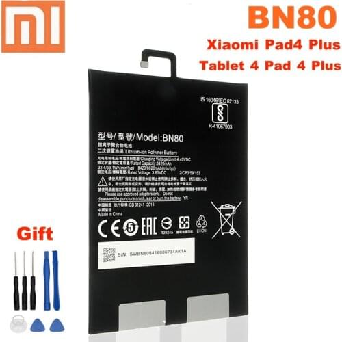 Xiao Mi Original BN80 Battery For Xiaomi Pad4 Plus Tablet 4 Pad 4 Plus Genuine Replacement Tablet Battery 8620mAh+ Free Tool