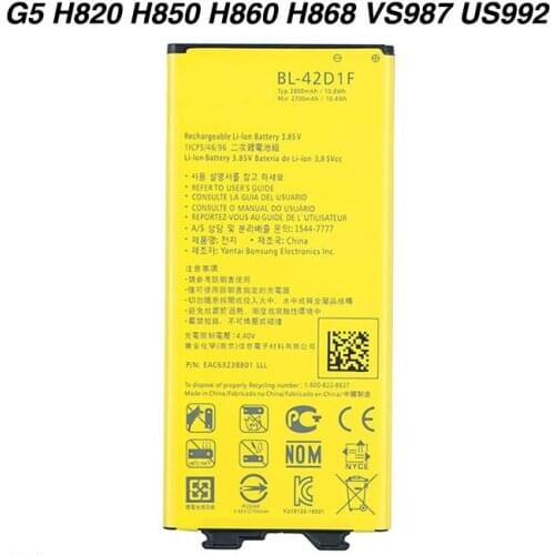 Original G5 Phone Battery for LG G5 VS987 US992 H820 H850 H868 H860 2800mAh BL-42D1F