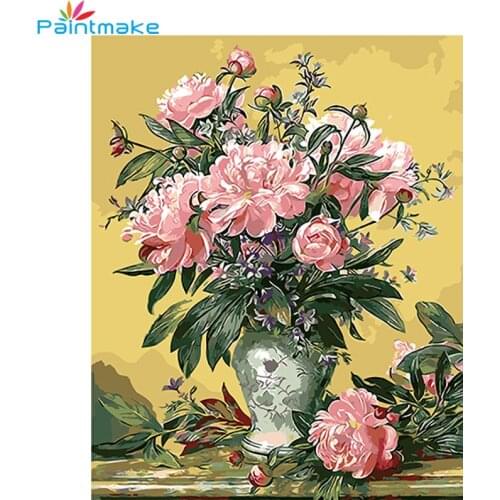 Paintmake Pink Flowers Frameless Picture Oil Painting By Numbers DIY Digital Canvas For Home Room Decor Art Picture Gift 40*50cm
