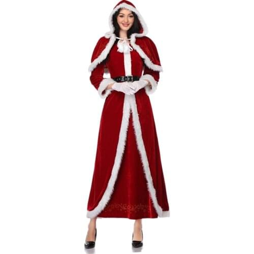 Deluxe Classic Mrs. Claus Christmas Costume Xmas Party Santa Claus Cosplay Women Red Dress