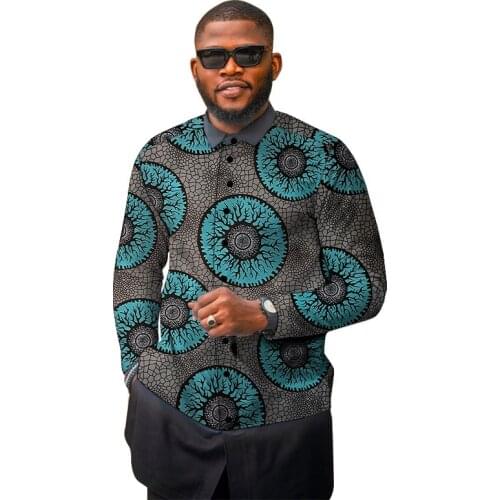 Nigerian Fashion Patchwork Shirts Men Long Sleeve Dashiki Tops Custom Made African Wedding Clothing