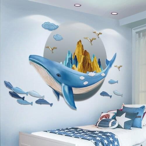 [SHIJUEHEZI] Whale Fish Animals Wall Sticker DIY Muntains Birds Mural Decals for Kids Rooms Baby Bedroom Home Decoration