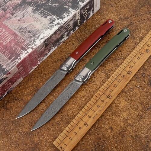 Damascus steel G10 handle fruit folding knife camping pockets outdoor tactical survival hunting self-defense kitchen EDC tool