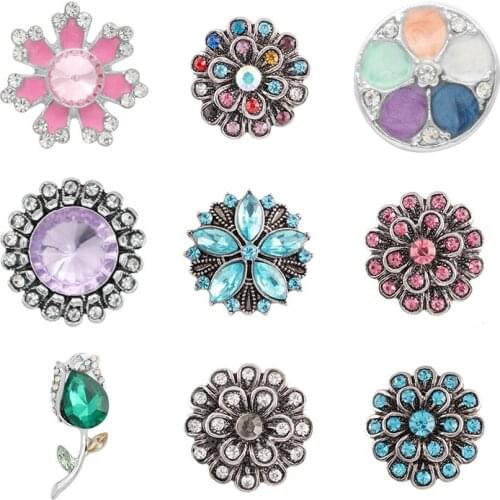 Rhinestone Flower 20mm Metal snap button jewelry DIY bracelet KD1039