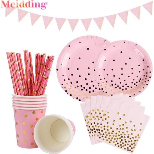 Baby Shower Girl Party Pink Disposable Tableware Plate Cup Napkins Baby Happy 1st Birthday Party Supplies Wedding Decorations
