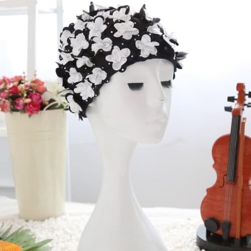 Free Size Female Swimming Caps Ly 3D Flower Pearl Ear Protection Swimming Cap Women Swim