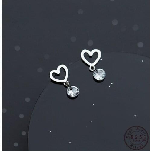 WANTME Fashion Korean 100% 925 Sterling Silver Love Heart Drop Earrings For Women Round AAA Crystal Zircon Jewelry Drop Shipping