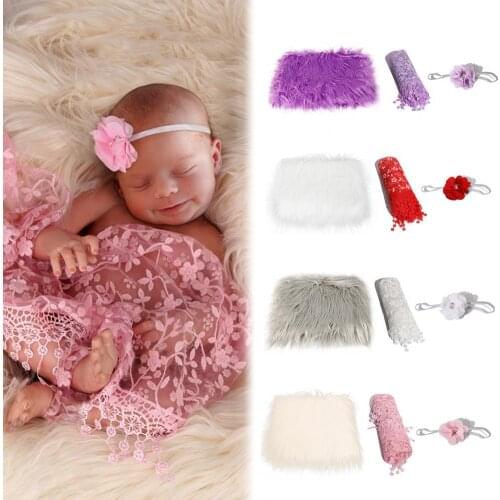 3Pcs/Set Newborn Baby Blanket Flower Swaddle Wrap Sheer Headband Photo Props