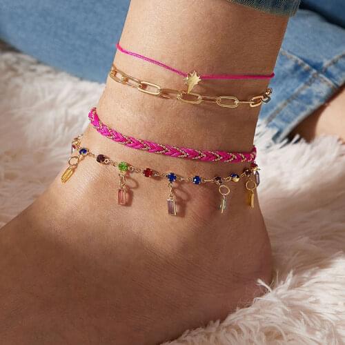 HuaTang New Fashion Charm Crystal Chain Anklet Boho Layered Beach Foot Bracelet on the Leg Ethnic Jewelry Sandal Decoration 9067