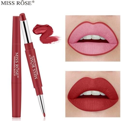 Automatically rotating multi-functional waterproof matte mist lip liner with a two-headed lip pencil