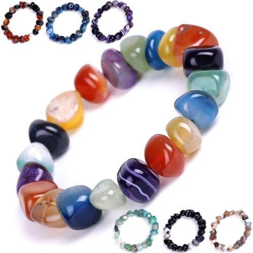 Men Womens Natural Irregular Crystal Stone Beaded Bracelet Fashion Charm Bracelet Black Blue Gems Couple Jewelry Accessories