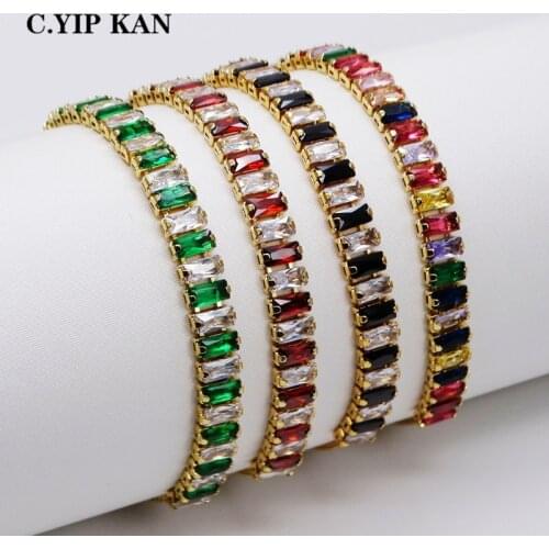 C.YIP KAN Design Stereoscopic Bracelet for Women Adjust Size colorful zirconia CZ Charm Bracelets Chain Link Fashion Jewelry
