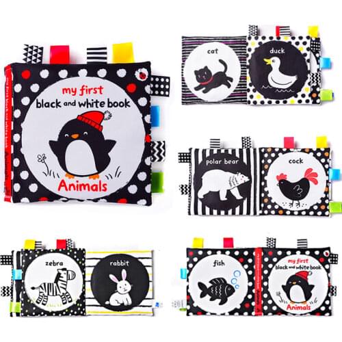 Montessori Baby Book Black And White Enlightenment Cloth Book Educational Quiet Book Cartoon Animal Learning Books Baby Toys