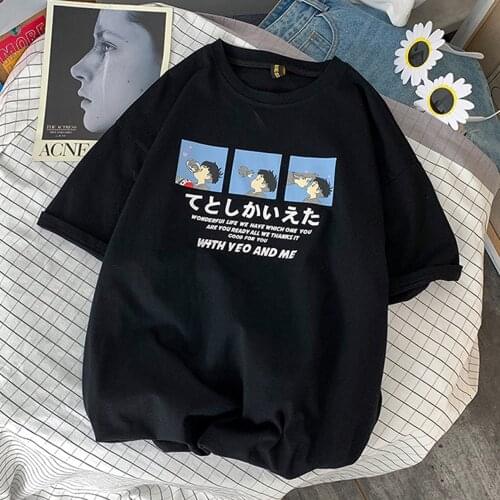 Short-sleeved T-shirts for men and women new cartoon printing spring and summer style trend lovers wild casual loose mens shirt