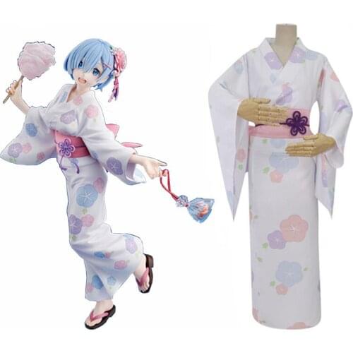 Re: Life in a Different World from Zero Kara Hajimeru Isekai Seikatsu Cosplay Rem Ram Flower Kimono Bathrobe Halloween Suit