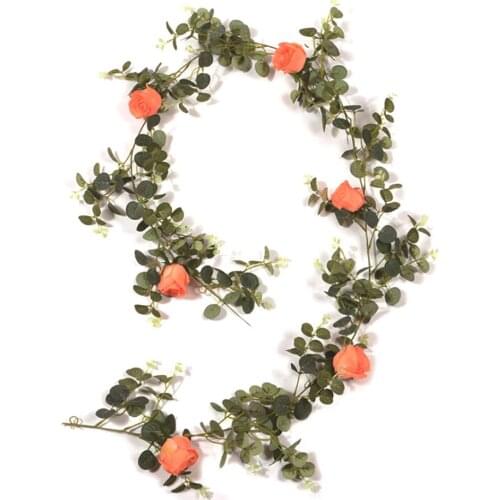 Artificial Rose Silk Greenery Eucalyptus Garland Eucalyptus Leaves For Wedding Backdrop Wall Decor
