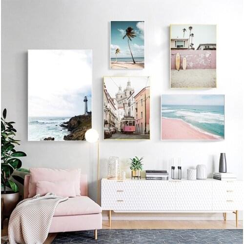 Landscape Canvas Poster Nordic Decoration Bus Ocean Beach Wall Art Print Painting Decorative Picture Scandinavian Home Decor