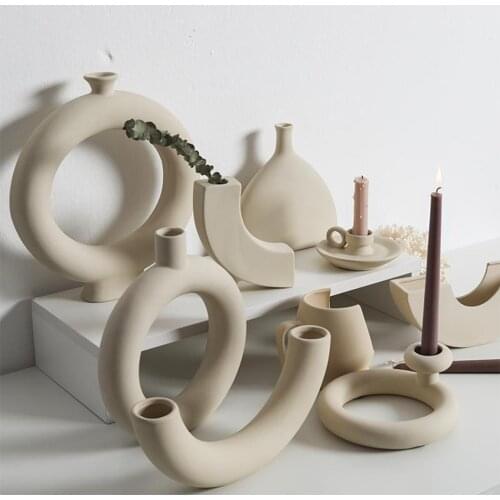 Nordic Style Ceramic Vase Ornaments Flower Arrangement Dried Flower Creative Art Home Living Room Vase Desktop Decor